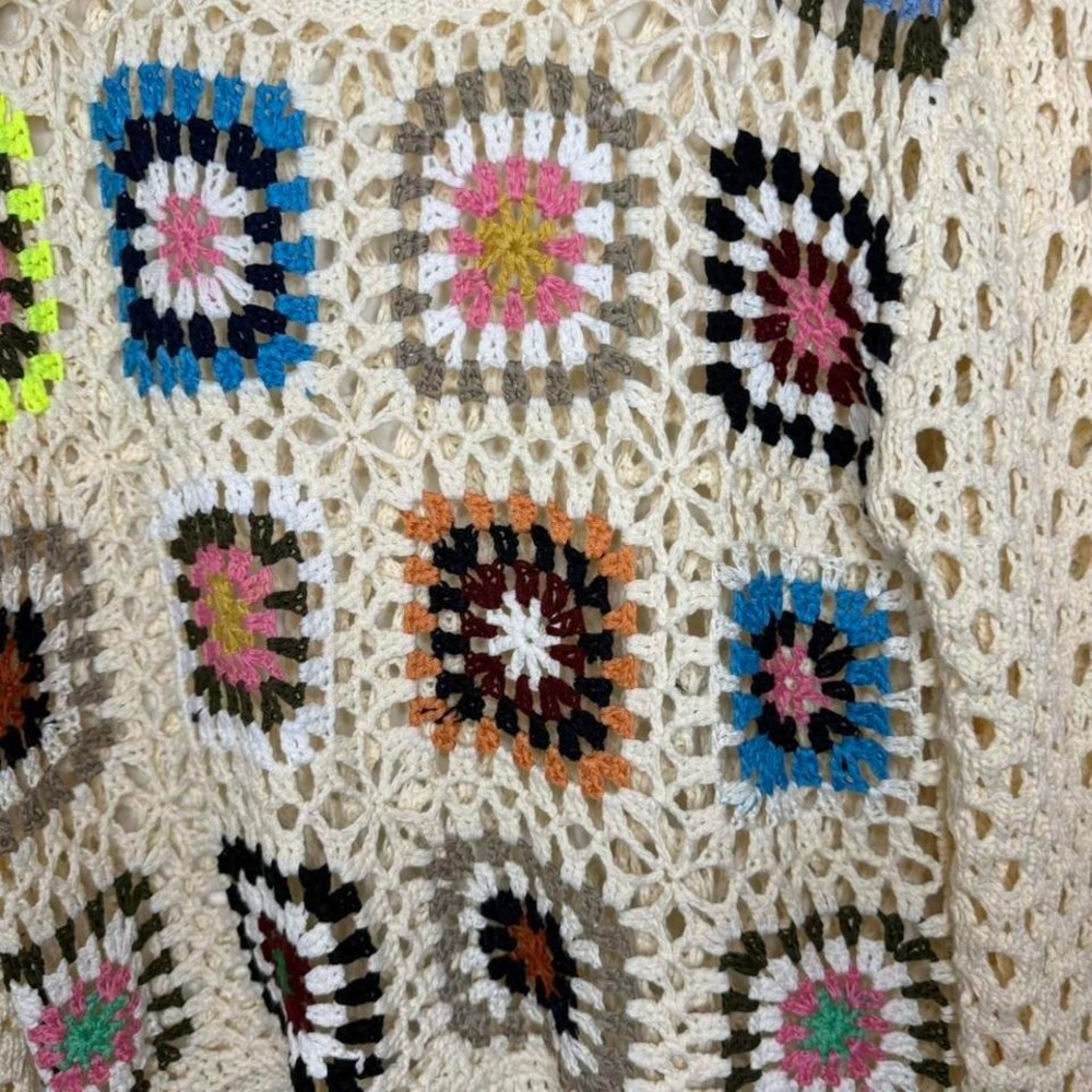 P63. Debut| Cream crochet granny square sweater - Picture 3 of 4